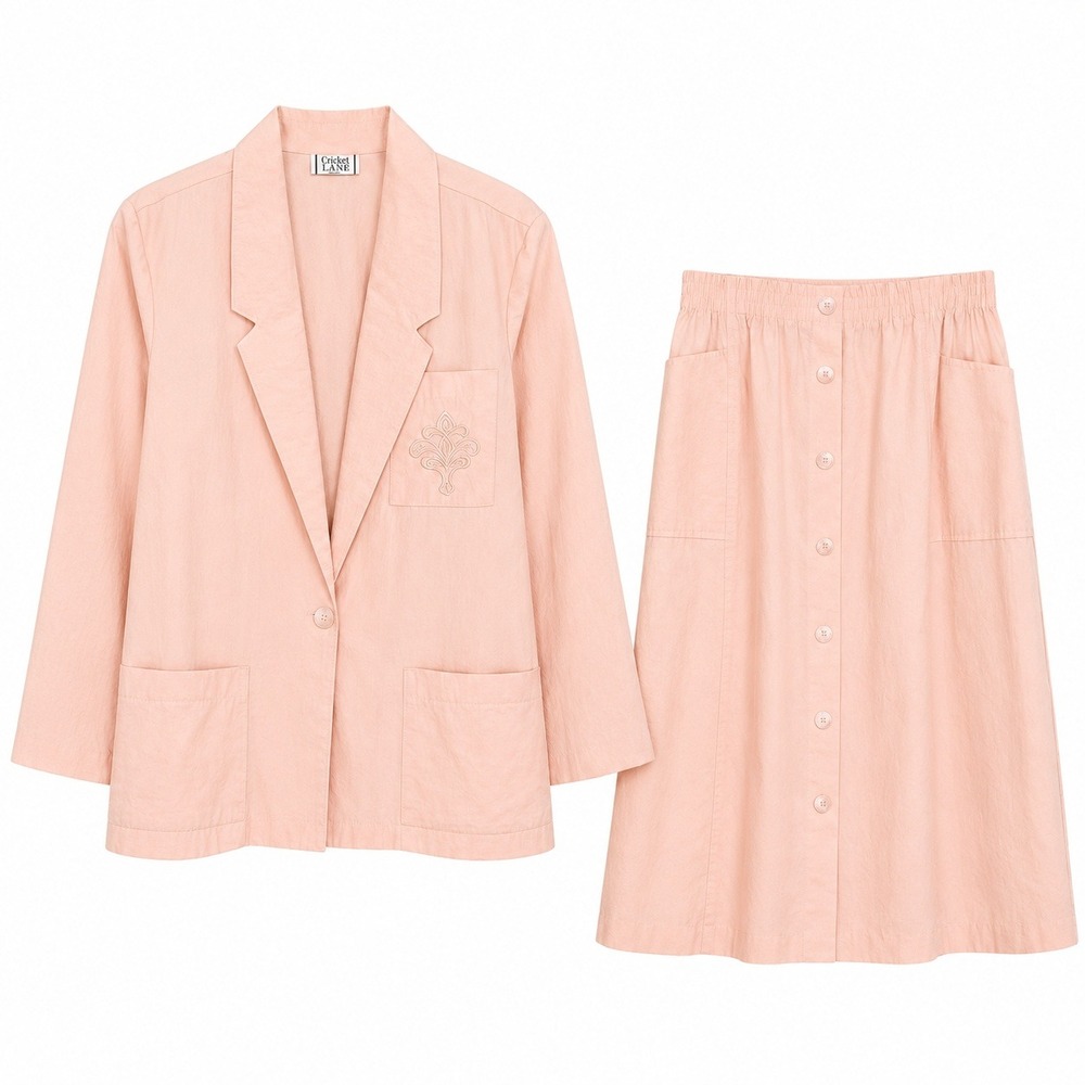 Cricket Lane Blazer Skirt Set Womens 12 Peach Excellent Vintage 90s Made in USA